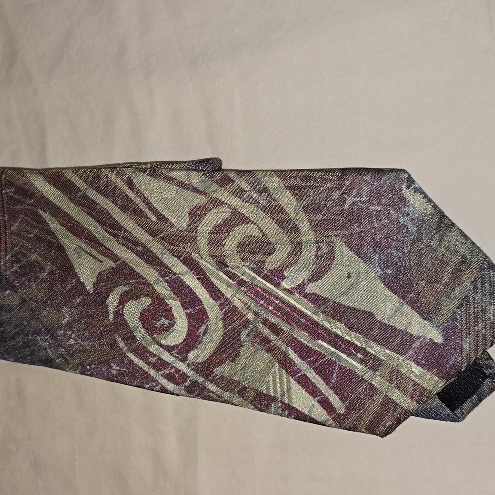 Halston Heritage‎ Metallic Swirl Burgundy and Silver Tie